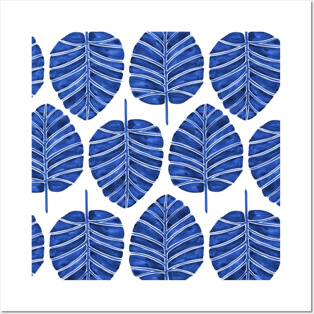 Navy Alocasia Pattern Wall Art by CatCoq